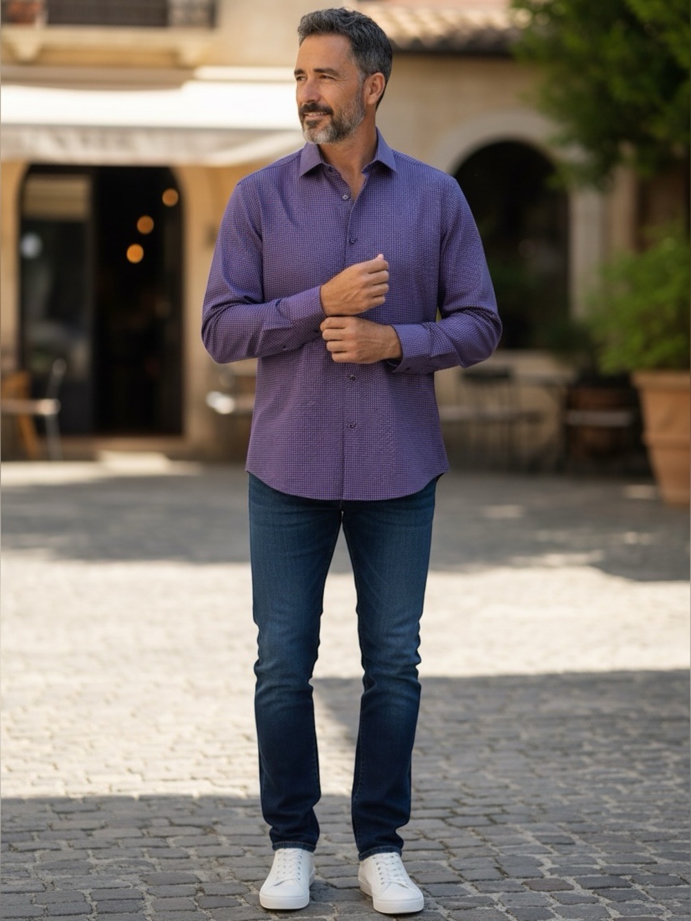 Tahari Dress‎ Shirt Performance Stretch Blue Purple Check Long Sleeve 16-16.5